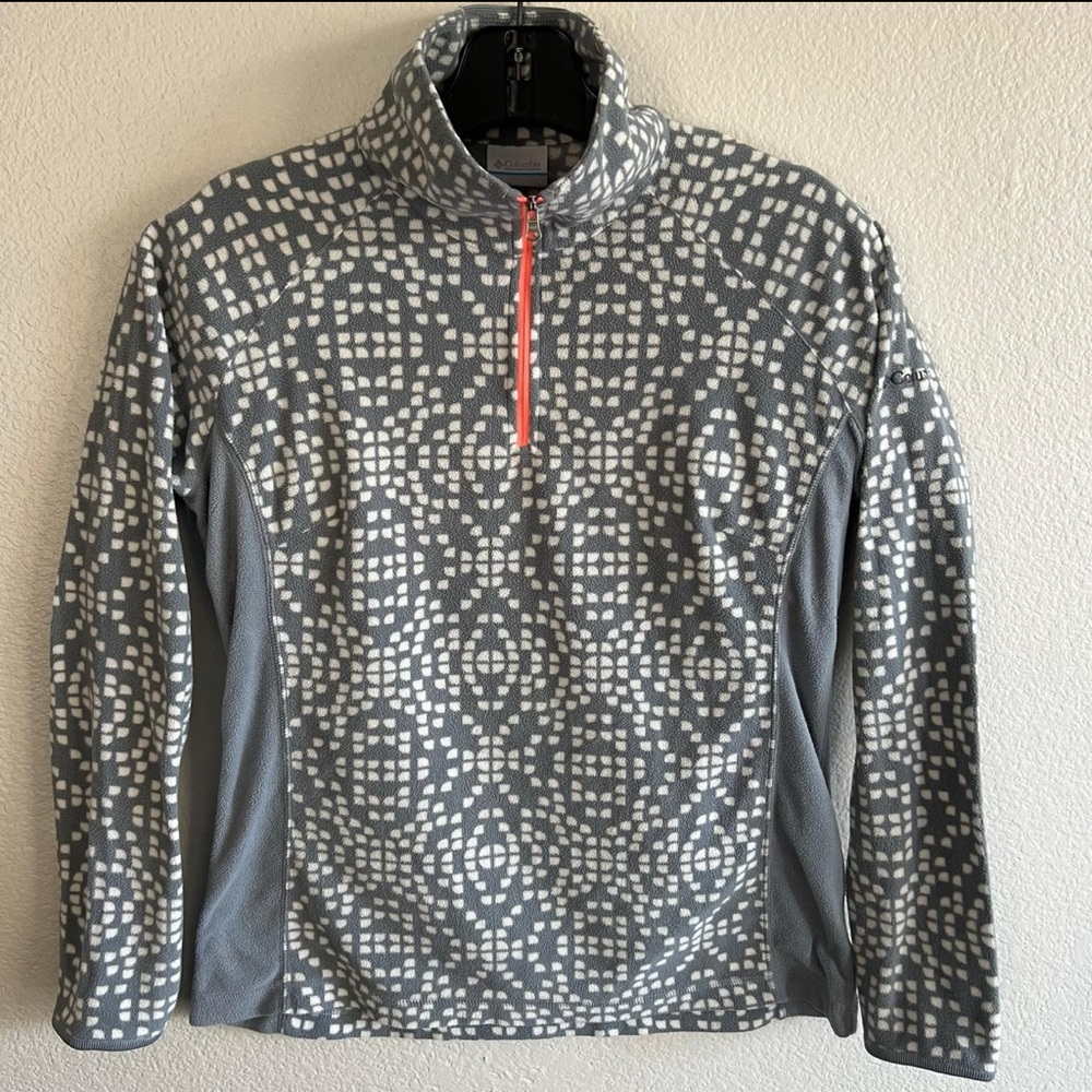 Columbia Women's Gray and White 1/4 Quarter Zip Fleece Pullover Jacket Large Siz